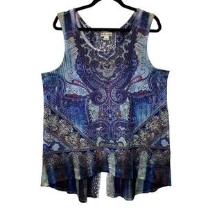 World Unity Womens XL Blue Sparkle Studded Tank Lace Back Detail Shirt